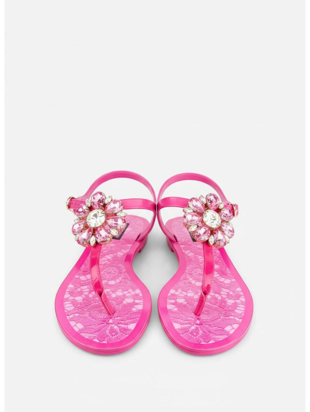 Dolce & Gabbana Fuchsia Crystal Flat Sandal Lace Print Footbed EU 36 US 6 New